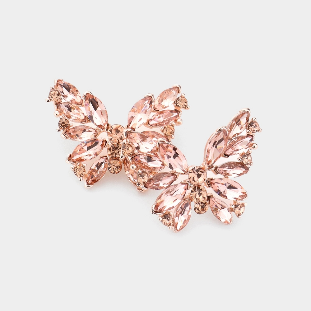 Peach Marquise Crystal Rhinestone Butterfly Pendant Stud Earrings